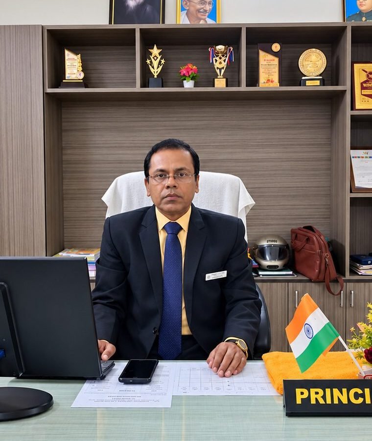 Mr. Koushik Rakshit, Principal of Shemford Futuristic School, Katwa, at his desk